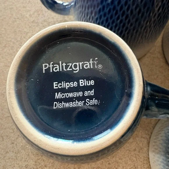 Pfaltzgraff Blue and Cream Textured Mugs - Picture 4 of 7